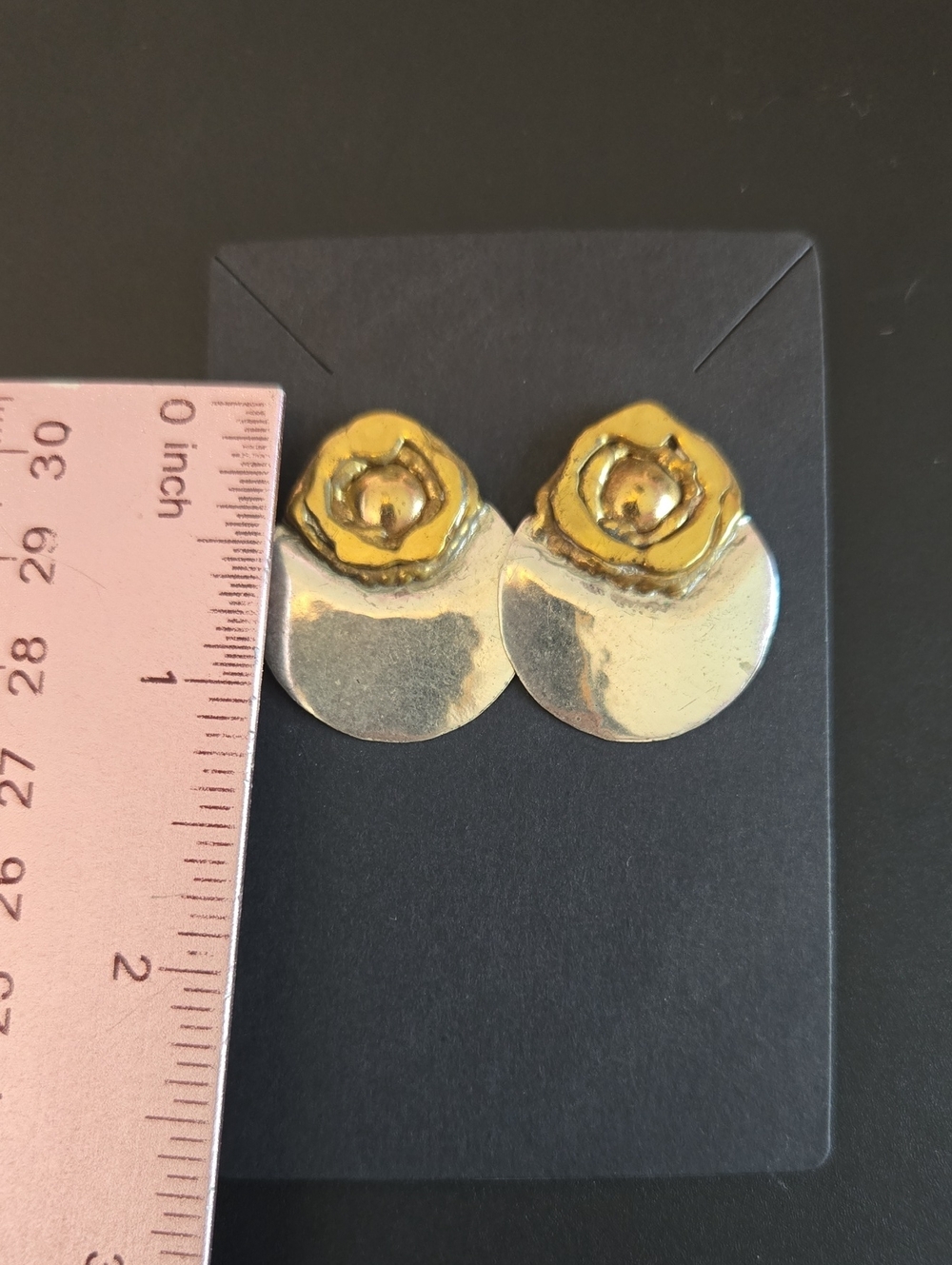 Gold and Silvee Tone Detailed Round Statement Earrings - Picture 2 of 3
